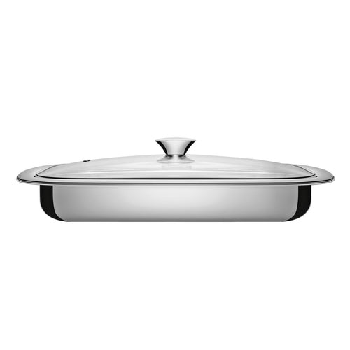 Assadeira Tramontina Cosmos Retangular em Aço Inox com Tampa de Vidro 43 cm 4 L