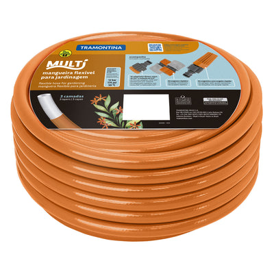 Mangueira Multi 1/2" Tramontina Laranja em PVC 3 Camadas 10 m com Engates Rápidos e Esguicho
